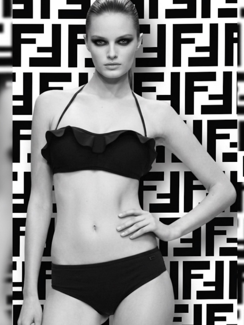 Authentic Fendi luxury designer signature black swimsuit bikini sz 6 Euro 42